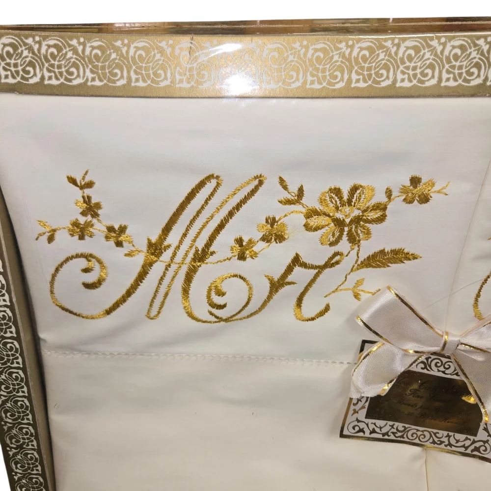 MCM Vintage NWT Mr. & Mrs. Ensemble Pillowcase Set 160 TC